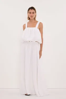 RAVELLO WHITE LINEN MIDI SKIRT