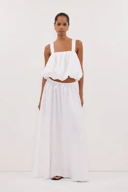RAVELLO WHITE LINEN MIDI SKIRT