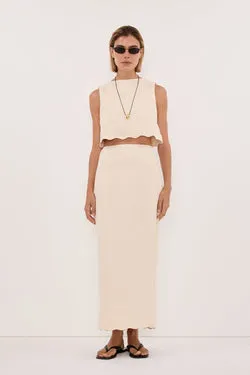 LELA SANDSTONE LINEN MIDI SKIRT