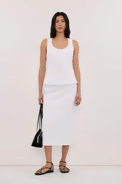 AURELI WHITE LINEN PENCIL MIDI SKIRT