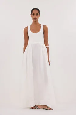 APRIL WHITE HYBRID KNIT MIDI DRESS