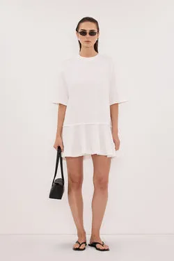 NOAH WHITE SHORT SLEEVE RUFFLE MINI DRESS