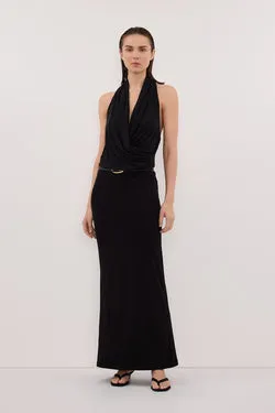 FELICITY BLACK SLEEVELESS HALTER MIDI DRESS