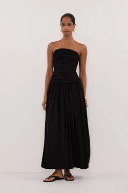 SHARI BLACK STRAPLESS BANDEAU MIDI DRESS