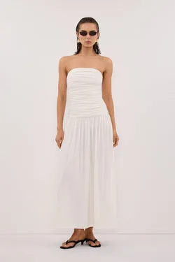 SHARI OFF WHITE STRAPLESS BANDEAU MIDI DRESS