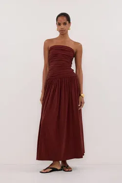 SHARI SAHARA STRAPLESS BANDEAU MIDI DRESS