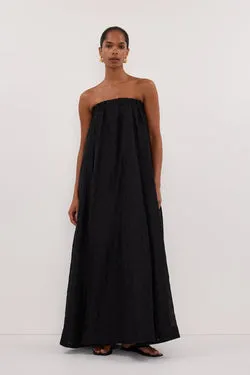 ELBA BLACK SHEER STRAPLESS MIDI DRESS