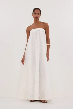 ELBA WHITE SHEER STRAPLESS MIDI DRESS