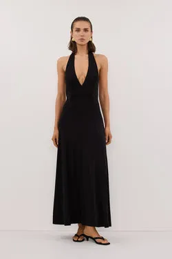 LYNN BLACK HALTER MIDI DRESS