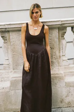 SKYLER BURNT CHOC HYBRID MIDI DRESS