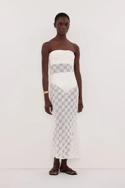 AGNES WHITE STRAPLESS CROCHET MAXI DRESS