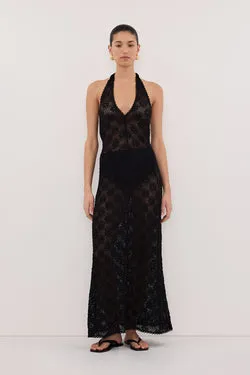 AGNES BLACK CROCHET HALTER MIDI DRESS
