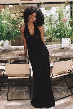 AGNES BLACK CROCHET HALTER MIDI DRESS