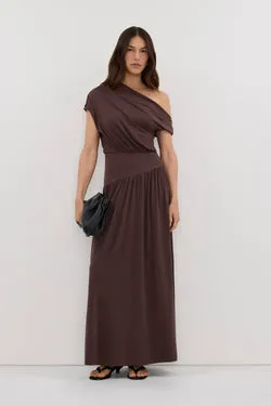ELSIE CHOC MODAL ASYM MAXI DRESS