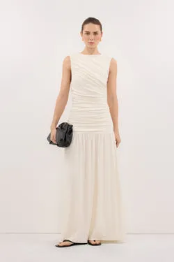 LOLA CREAM RUCHED MAXI DRESS