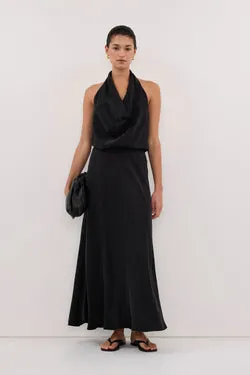 ADELE BLACK CUPRO MIDI DRESS