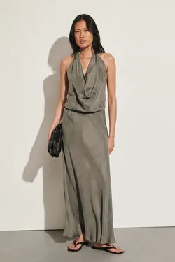 ADELE STEEL GREY CUPRO MIDI DRESS