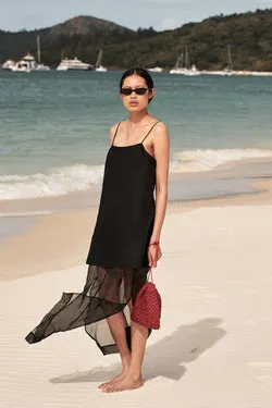LILYANA BLACK LINEN SILK ORGANZA MAXI DRESS