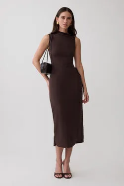 Euphemia Cupro Midi Wrap Dress - Chocolate