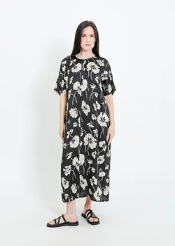 PHOENIX DRESS / FRAGILE BLOOMS - BLACK-CREAM