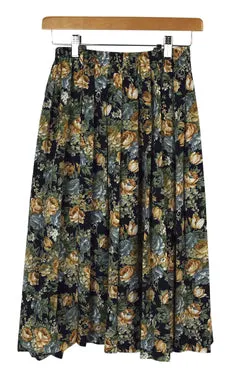 Reworked Navy Floral Print Skirt