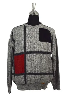Grey and Red Square Knitted Jumper