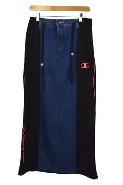 Reworked Champion Brand Denim Track Skirt