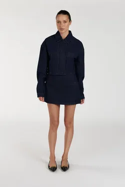ALBERTA INDIGO TAILORED DENIM MINI SKIRT