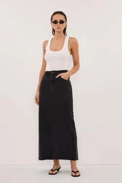 MONROE BLACK RINSE DENIM MIDI SKIRT