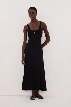 PHOEBE BLACK SLEEVELESS SCOOP NECK MIDI DRESS