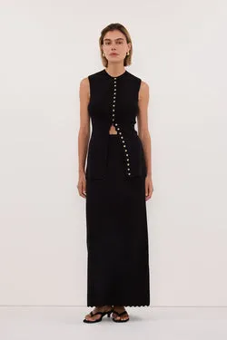 ZOE BLACK SCALLOPED KNIT MIDI SKIRT