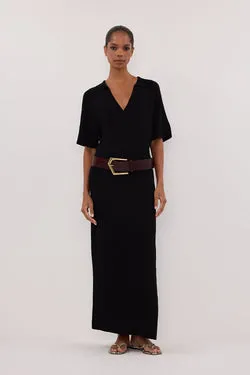ALIAS BLACK POLO KNIT MIDI DRESS