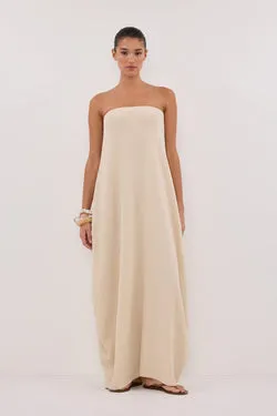 ALIAS NATURAL TEXTURED KNIT STRAPLESS MIDI DRESS