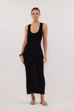 EVE BLACK SCOOP KNIT MIDI DRESS