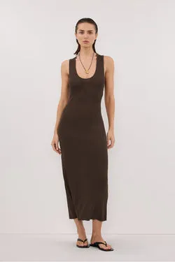 EVE DARK OLIVE SCOOP KNIT MIDI DRESS