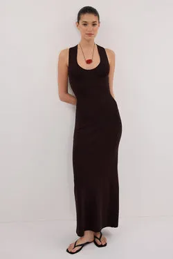 DEVIN BITTER CHOC RACER KNIT MIDI DRESS