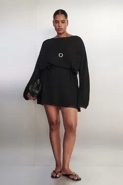 TARI BLACK KNIT LONG SLEEVE MINI DRESS