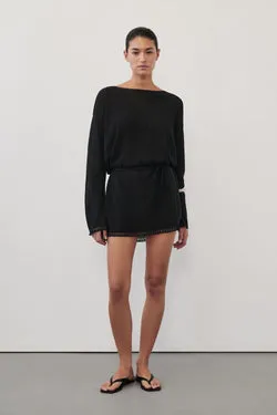 TARI BLACK KNIT LONG SLEEVE MINI DRESS