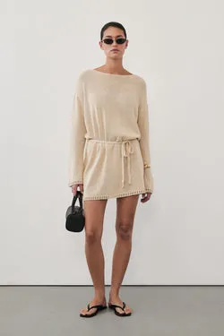 TARI NATURAL KNIT LONG SLEEVE MINI DRESS