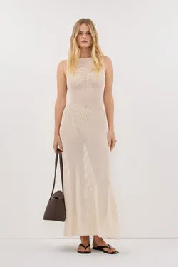 NALIA NATURAL OPEN KNIT MIDI DRESS