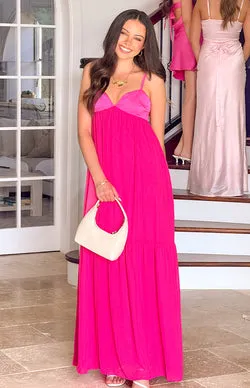 Dekota Hot Pink Contrast Maxi Dress