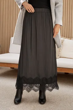 Best Yet Midi Skirt in Black Satin