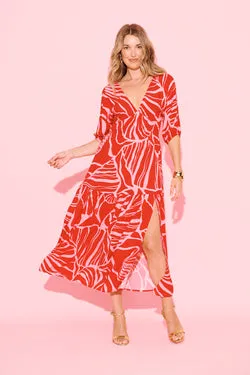 Cobana Maxi Dress in Red with Pink Print