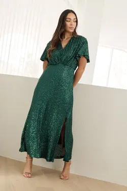Celestial Sparkle Maxi Dress in Emerald Sequin