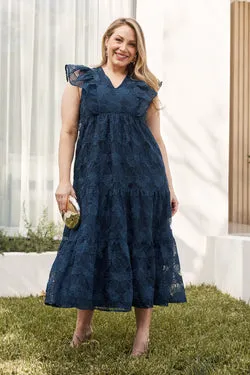 Mystic Wild Flower Midi Dress in Navy Lace