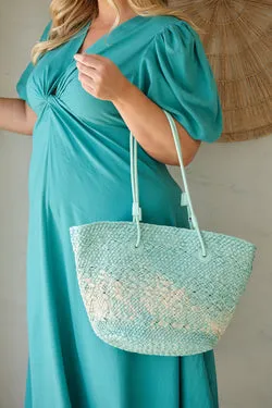 Sorrento Tote Bag in Aqua and Beige Raffia