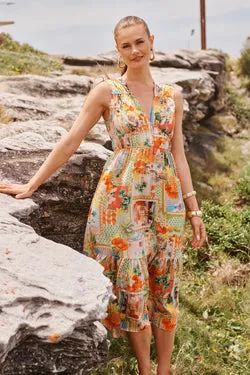 Sipping Sunshine Midi Dress in Multi Postcard Print