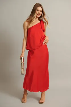 Cressida Maxi Skirt in Red Satin