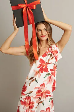 Denzel Top in White and Red Floral