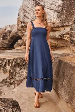 Luxe Enchant Maxi Dress in Navy Linen Blend